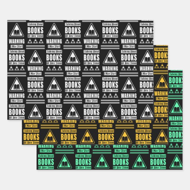 Book Lovers Warning Sign Collection 2 Wrapping Paper Sheets (Set)
