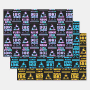 Book Lovers Warning Sign Collection 3 Wrapping Paper Sheets