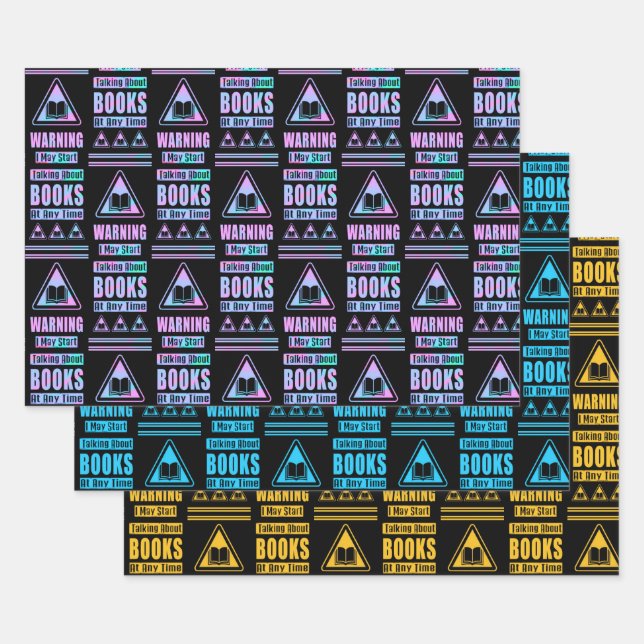 Book Lovers Warning Sign Collection 3 Wrapping Paper Sheets (Set)