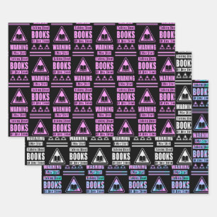 Book Lovers Warning Sign Collection 4 Wrapping Paper Sheets
