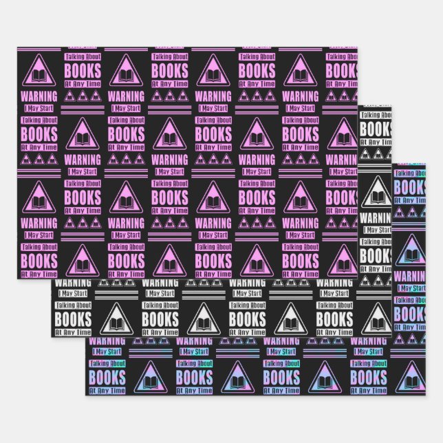 Book Lovers Warning Sign Collection 4 Wrapping Paper Sheets (Set)