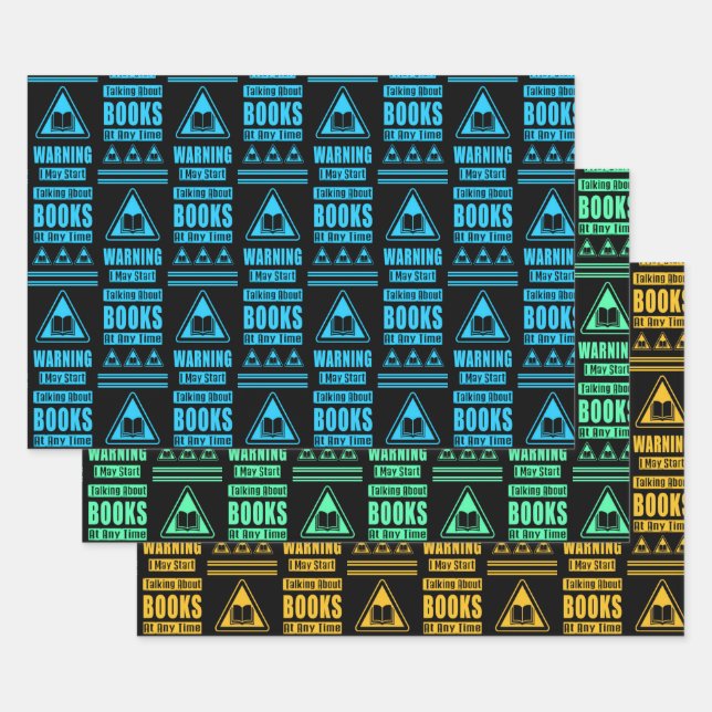 Book Lovers Warning Sign Collection 5 Wrapping Paper Sheets (Set)