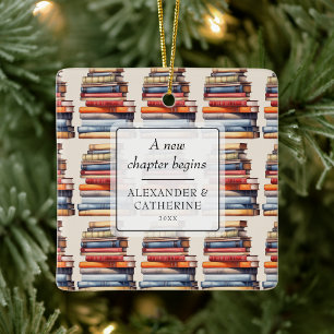 Book Lover's Wedding Photo First Chapter Custom Ceramic Ornament