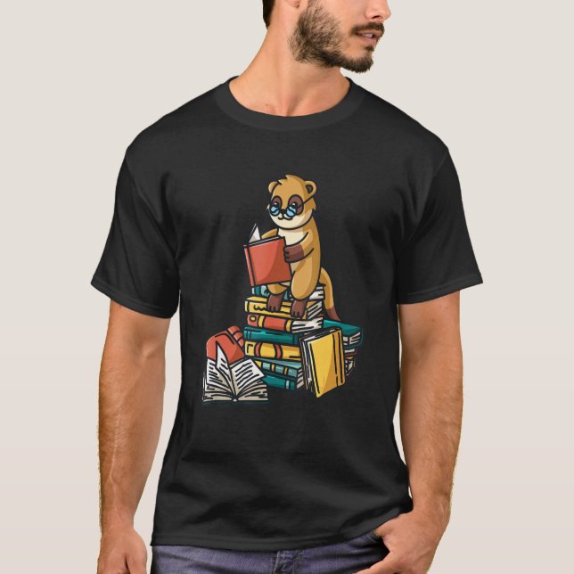 Book  Meerkat Sitting On Pile Of Books Book Worm T-Shirt (Front)
