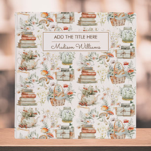 Book Mushroom Floral Whimsical Cottagecore Pattern 3 Ring Binder