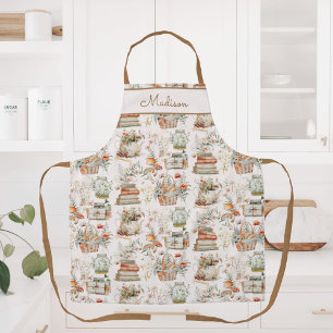 Book Mushroom Floral Whimsical Cottagecore Pattern Apron