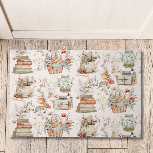 Book Mushroom Floral Whimsical Cottagecore Pattern Doormat