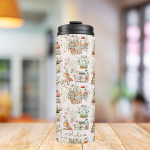 Book Mushroom Floral Whimsical Cottagecore pattern Thermal Tumbler