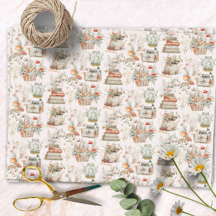 Book Mushroom Floral Whimsical Cottagecore Pattern Tissue Paper
