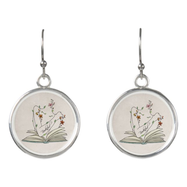 Book nerd arm tattoo wildflowers book pages   earrings (Front)