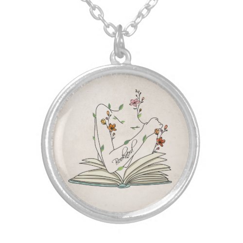 Book nerd arm tattoo wildflowers book pages   silver plated necklace