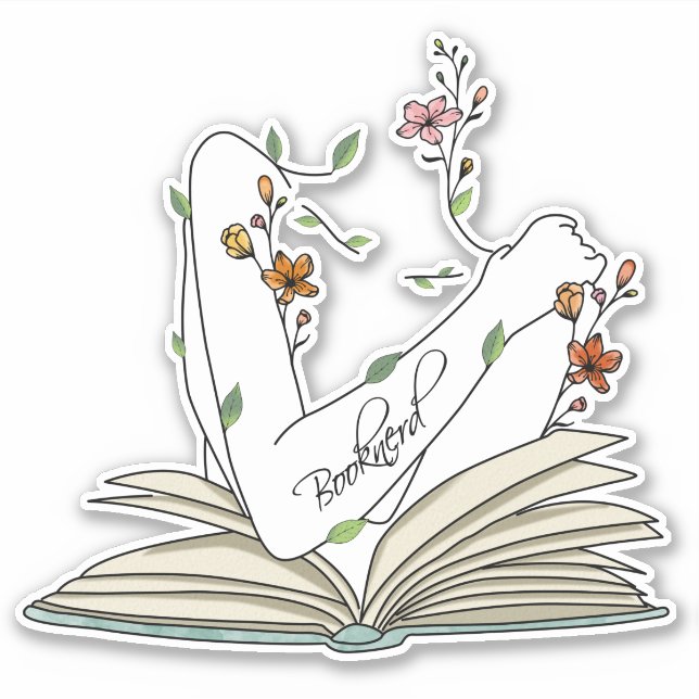 Book nerd delicate wild flowers forearm tattoo sticker (Front)