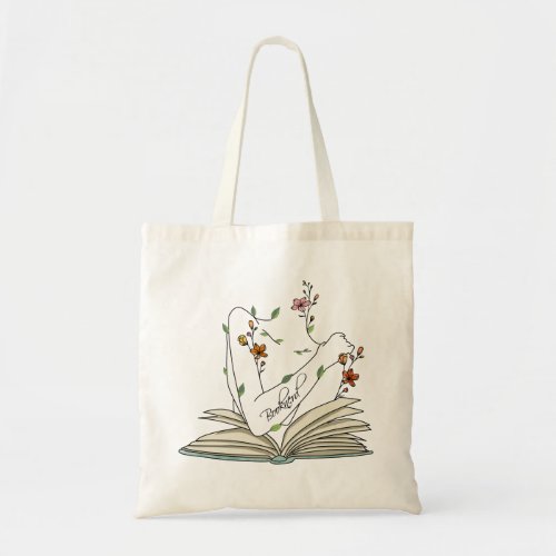 Book nerd delicate wild flowers forearm tattoo tote bag