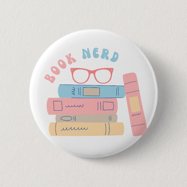 Book Nerd Girl Retro Design Button (Front)