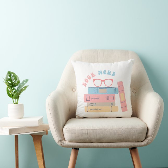 Book Nerd Girl Retro Design Throw Pillow (Chair)
