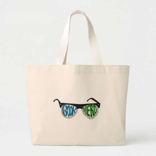 Book Nerd Glasses Fun Reader Cartoon Design Large Tote Bag