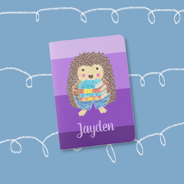 Book Nerd Hedgehog Purple Stripes Kid Passport Holder (Book nerd hedgehog purple passport holder .)