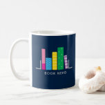 Book Nerd Modern Navy Green Blue Coffee Mug<br><div class="desc">Make the book worm in your life chuckle with this mug featuring a multi-colored book shelf and the phrase "book nerd". Part of a collection from Parcel Studios. Text is customizable.</div>