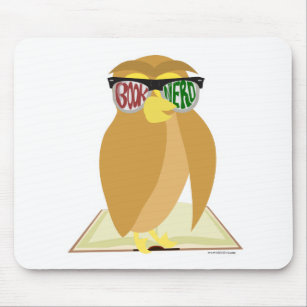 Book Nerd Owl with Glasses Cartoon Design Mouse Pad