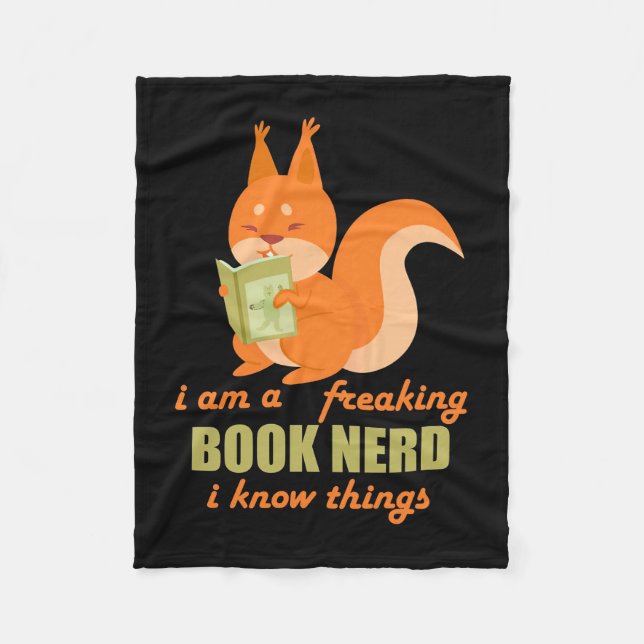 Book Nerd Squirrel Fleece Blanket (Front)