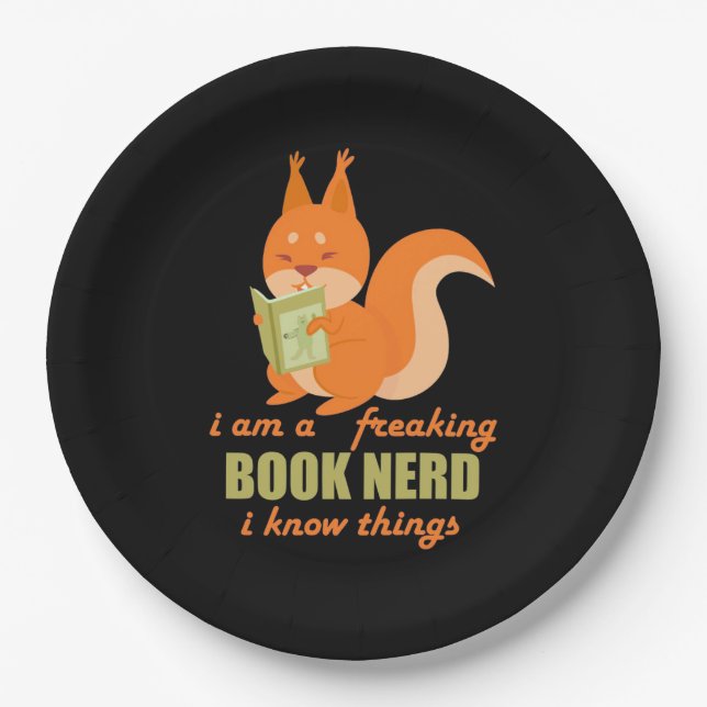Book Nerd Squirrel Paper Plates (Front)