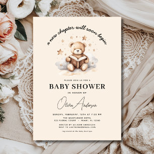Book New Chapter Begins Teddy Bear Baby Shower Invitation