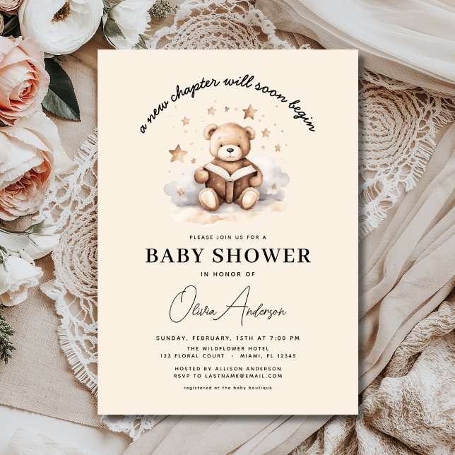 Book New Chapter Begins Teddy Bear Baby Shower Invitation (Creator Uploaded)