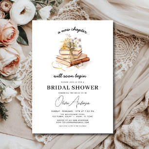 Book New Chapter Begins Wildflower Bridal Shower Invitation