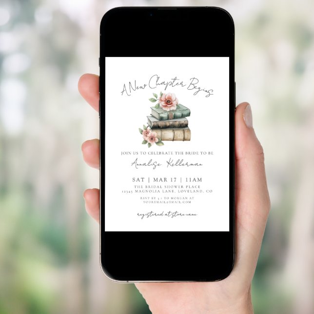 Book New Chapter Floral Bridal Shower Invitation (Front Digital)