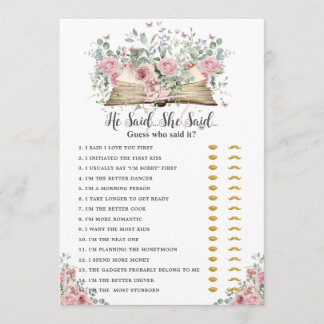 Book New Chapter He Said She Said Bridal Game Note Card