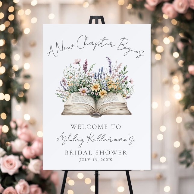 Book New Chapter Wildflower Bridal Shower Sign (Book New Chapter Wildflower Bridal Shower Sign )