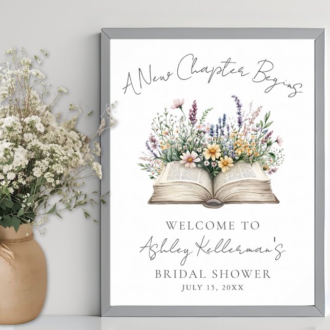 Book New Chapter Wildflower Bridal Shower Sign (Book New Chapter Wildflower Bridal Shower Sign)