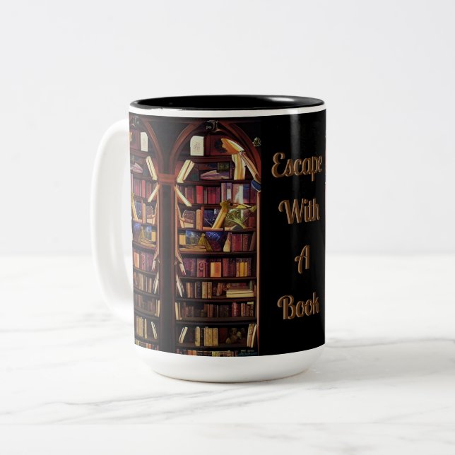 Book Nook Bookshelves Two-Tone Coffee Mug (Front Left)