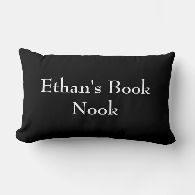Book nook cushion, black & white, customizable lumbar pillow (Front)