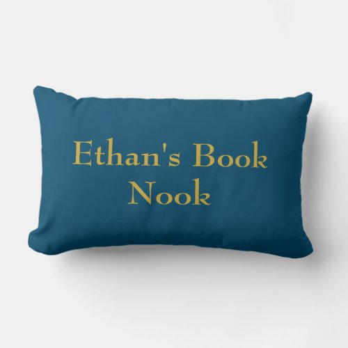 Book nook cushion blue  gold customizable lumbar pillow