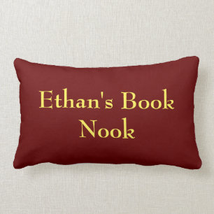 Book nook cushion, deep red & yellow, customizable lumbar pillow