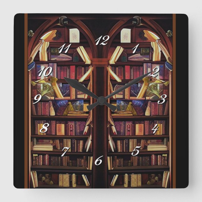 Book Nook Shelves  Square Wall Clock (Front)