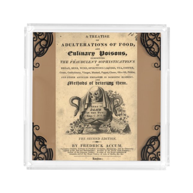 Book of culinary poisons from 1820 antique skull   acrylic tray (Front)