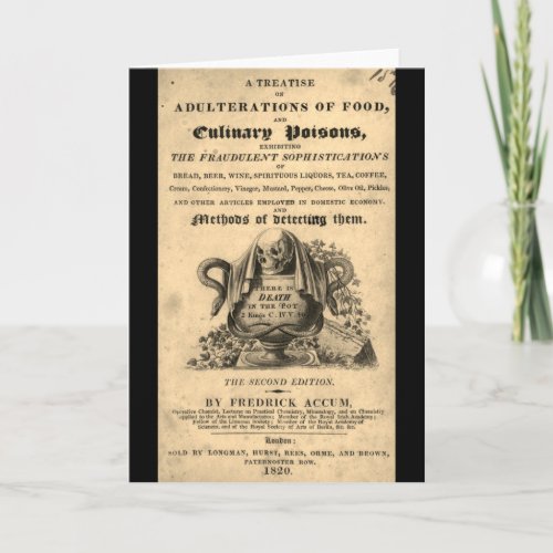 Book of culinary poisons from 1820 antique skull card