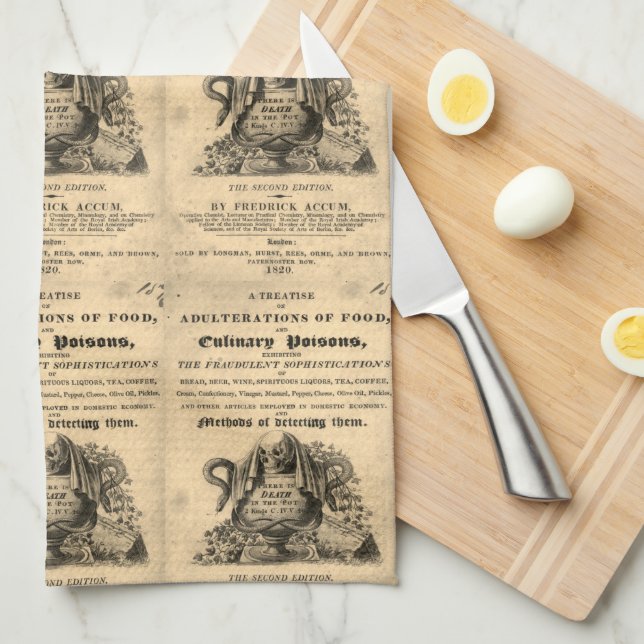 Book of culinary poisons from 1820 antique skull kitchen towel (Quarter Fold)