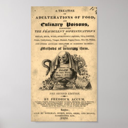 Book of culinary poisons from 1820 antique skull poster