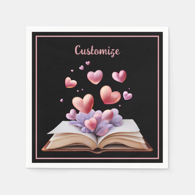 Book Of Hearts Black Napkins (Front)