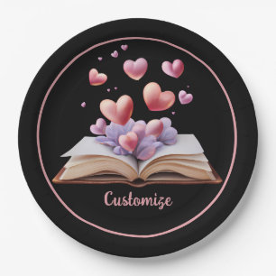 Book Of Hearts Black Paper Plates