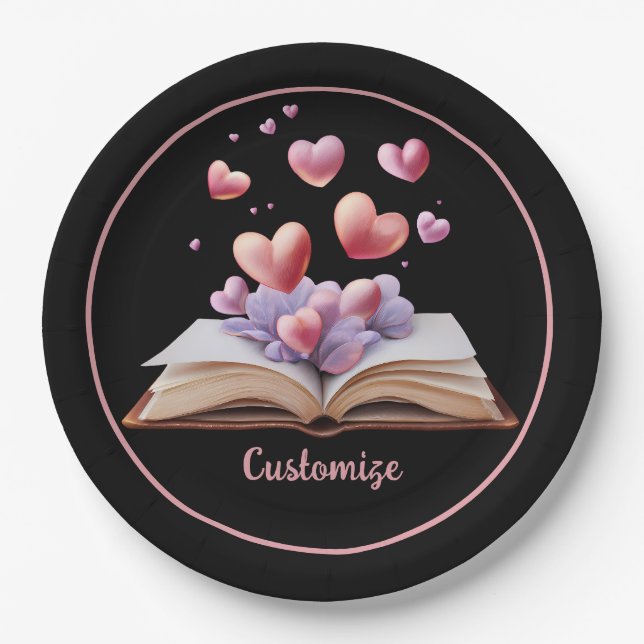 Book Of Hearts Black  Paper Plates (Front)