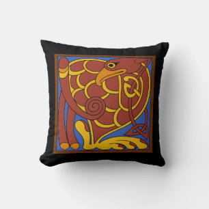 Book Of Kells Celtic Knot Medieval Bird Throw Pillow