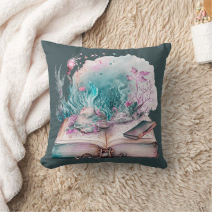 Book of Shadows Beautiful Green Halloween Throw Pillow