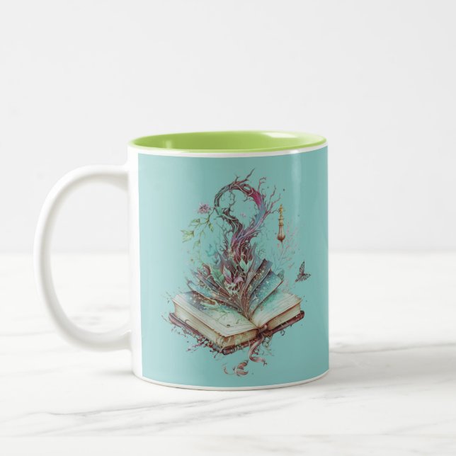 Book of Shadows Mystical Pagan Wiccan Halloween Two-Tone Coffee Mug (Left)