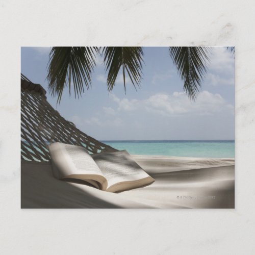 Book on a hammock under a palm postcard