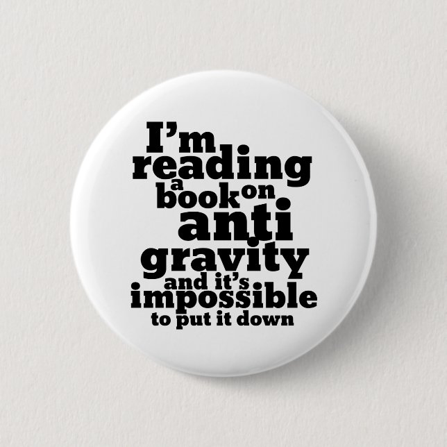 Book on Anti Gravity Funny Science Geek Puns Button (Front)