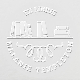 Book on Shelf Ex Libris Round Name Embosser